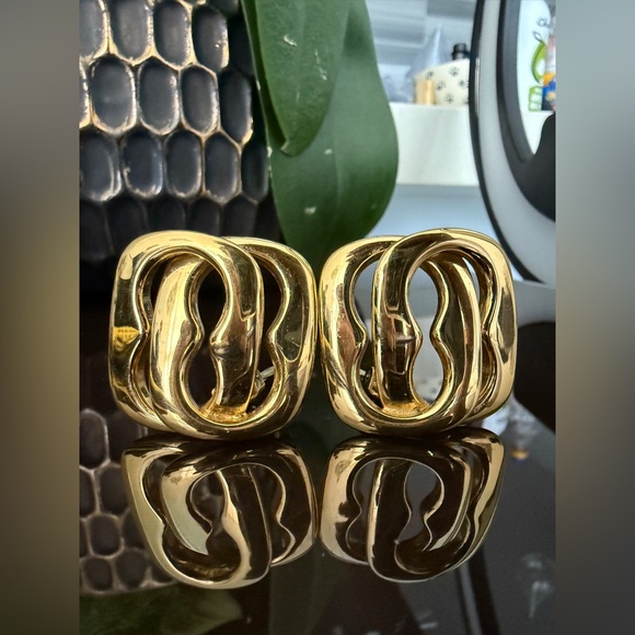 LOT 2039 24K gold plated Old Gucci vintage chain clip on earrings 1991 - Picture 14 of 16